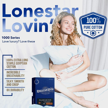 Luxury Egyptian Cotton King Deep Blue Pillow Cases Set of 2-1000 Series Lonestar Lovin' Collection Pillowcases for Sleeping, Cooling Extra Long Staple Sateen Bed Pillow Cover