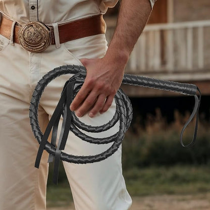 Black Whip for Halloween Costume - 6.5 Feet PU Leather Soft Prop Whip, Cat Woman Lion Tamer Cowboy Costume Accessory for Adult Women Party Dress Up Cosplay