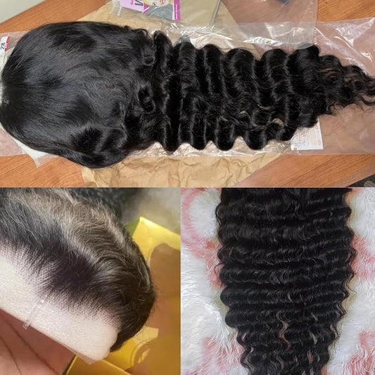 13x4 HD Deep Wave Lace Front Wigs Human Hair Pre Plucked Deep Wave Frontal Wigs Human Hair Curly Lace Front Wig Human Hair 180 Density Glueless Human Hair Wigs 24 Inch