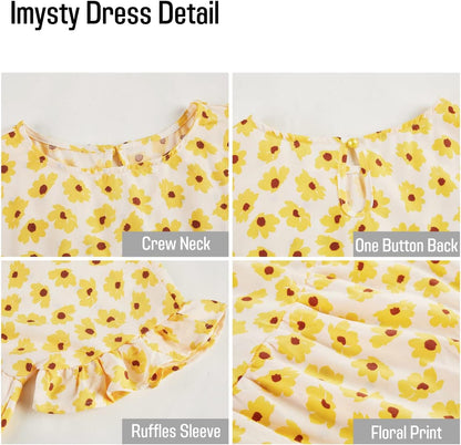 Womens Boho Floral Ruffle Sleeve Babydoll Loose Flowy Casual Summer Pleated Mini Dress