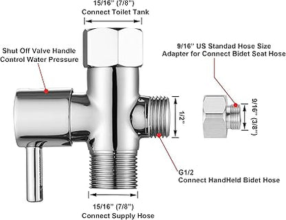 T Valve for Bidet with Shut-off Valve, T Adapter for Toilet 78 X 78 X 12 or 38, Chrome Bidet Attachment for Toilet