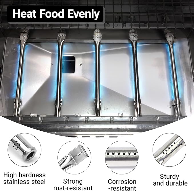 Uniflasy Grill Replacement Parts for Nexgrill 720-0882A 720-0925P 720-0925 720-0896B 720-0896C, Stainless Steel Grill Burners Heat Plate Shields Replacement for Nexgrill 5 Burner 720-0882A, 5 Pack