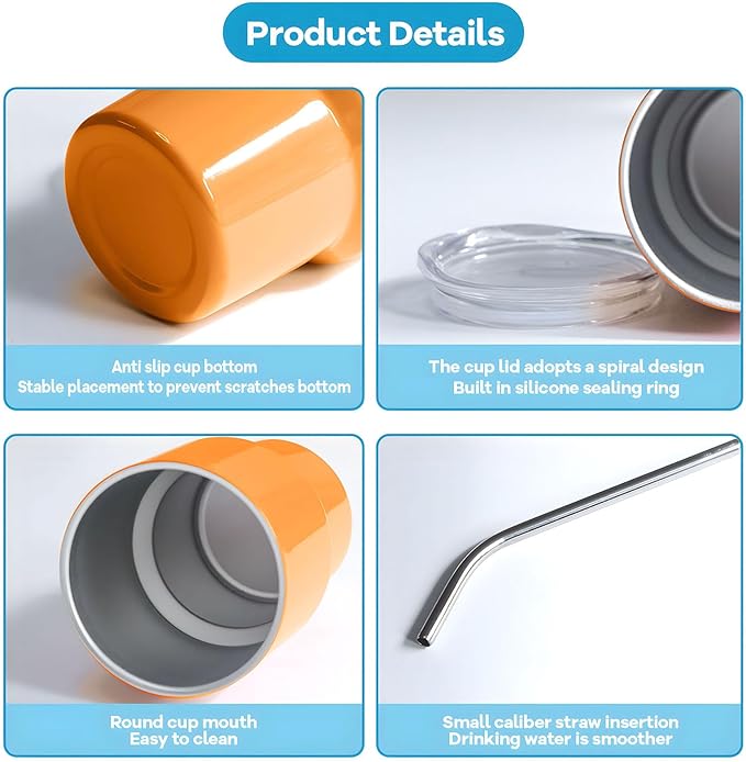 2 oz to 7 oz Tumbler Shot Glass with Straw and Lids, Stainless Steel Sublimation Small Shot Glasses for Party Whiskey Bar Cocktai (Orange, 5 oz)