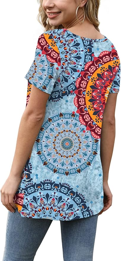AWULIFFAN Womens Summer Short Sleeve Tunic Tops Loose Fit Casual T-Shirt Button Up Blouses