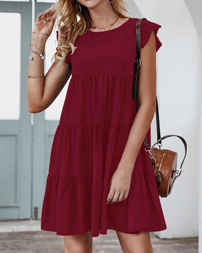 KIRUNDO Summer Dresses for Women Sundress Babydoll Dress | Sleeveless Ruffle Sleeve, Round Neck Loose Pleated Short Flowy Mini Dress,2026 Casual Beach Vacation Graduation Teacher Dress