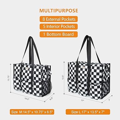 TOPDesign Utility Water Resistant Tote Bag with 13 Pockets, Top Zipper Closure  Thick Bottom Support, for Working Women