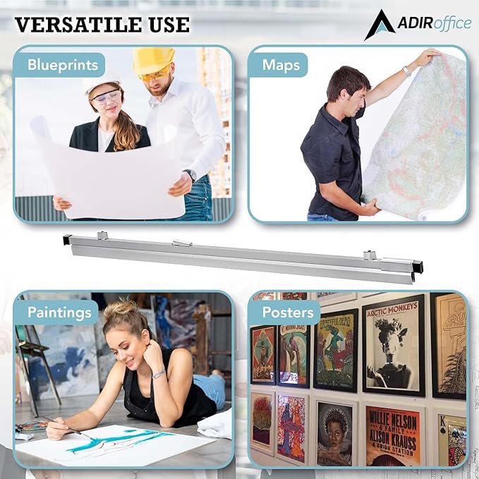 Adir Blueprint Clamp 36 Inches - Blueprint Clips, Blueprint Binding Strips, Architectural Blueprint Binders for Blue Print Organizers, Poster, Maps  Construction Plan Holder (Pack of 6)