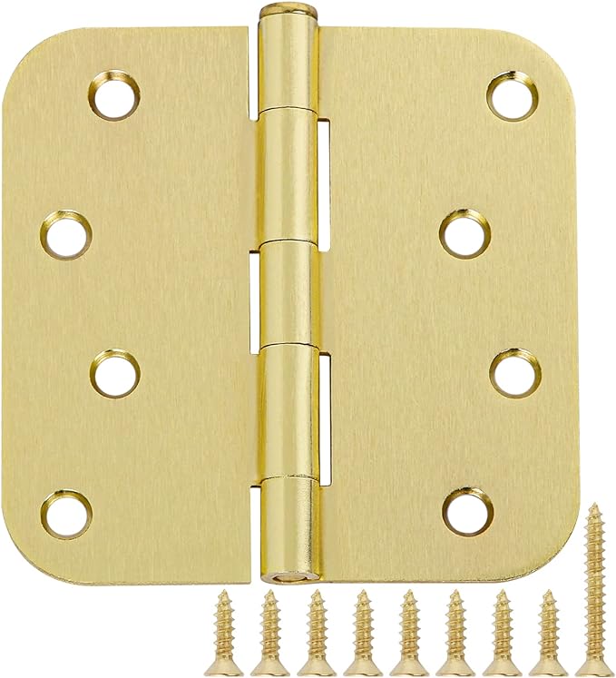 4 Inch Door Hinges Noise-Free 3 Pack Brass Door Hinges Rounded 5/8"Radius Residential/Commercial,Interior/Exterior Hinges For Front Bedroom Bi-folding Double French Garage Gate Doors Heavy Duty Steel