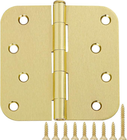 4 Inch Door Hinges Noise-Free 3 Pack Brass Door Hinges Rounded 5/8"Radius Residential/Commercial,Interior/Exterior Hinges For Front Bedroom Bi-folding Double French Garage Gate Doors Heavy Duty Steel