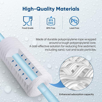 PUREPLUS 5 Micron 10 x 4.5 Whole House String Wound Sediment Filter for Well Water, Replacement Cartridge for 84637, WPX5BB97P, PC10, 355214-45, 355215-45, WP10BB97P, WP5BB97P, 1Pack