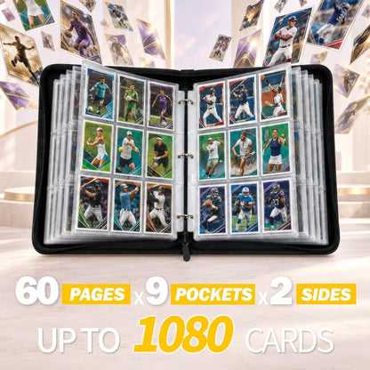 1080 Pockets Card Binder 9 Pocket, Trading Card Binder with 60 Page Removable Sleeves, Zipper Card Book Album Holder