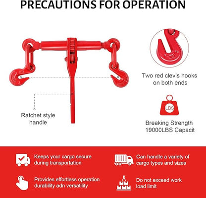 2 Pack Chain Binder, 516 to 38 Inch Chain Binder, Ratchet Binder with 5400LBS Safe Working Load and 19000LBS Breaking Strength, Load Binder for Industrial Agricultural Traction Applications