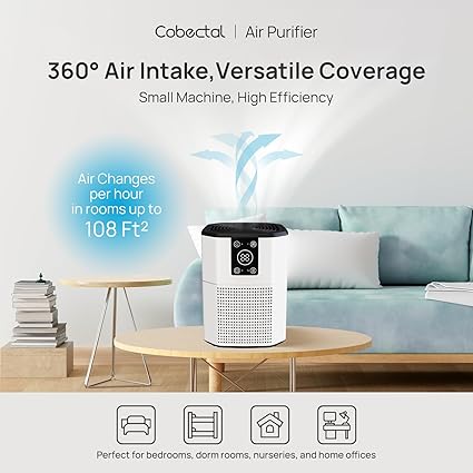 Air Purifiers for Home Bedroom, Quiet Air Purifiers with Sleep Mode, Portable Air Purifier with 4 Speed Control,9 Timers, Small Air Cleaner for Home,Office,Living Room, light white