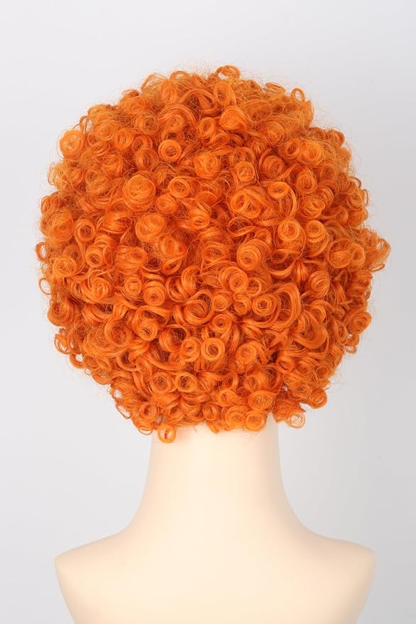 Woman or Girls Annie Wig Orange Short Curly Afro Wig for Girls Halloween Party Costume Cosplay Wig