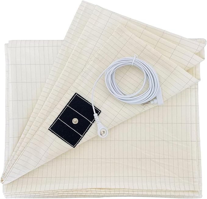 Grounding Sheet with Silver Fiber & Organic Cotton - Conductive with Grounding Cord, Grounding Keep Good Sleep, Natural Health (27x52 inch, White)