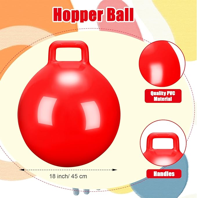 Kids Bouncy Hopper Ball with Handle Jumping Hopping Exercise Balls for Toddlers Boys Girls Indoor Outdoors Sports School Games Exercise Gifts(18 Inch,Red)