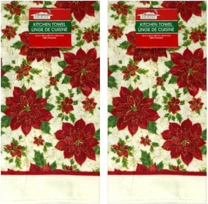 Christmas DishGuest Towel Set of 2 Glittered Poinsettia Design Great gift!