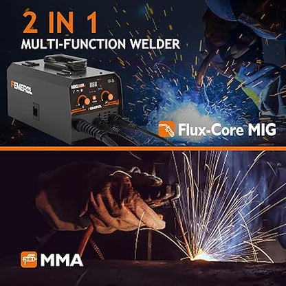 MIG Welder,2 in 1 Flux coreStick Welder,130Amp 110V Gasless MIG Welding Machine with Synergy IGBT Inverter Welder Portable Wire Feed Welder