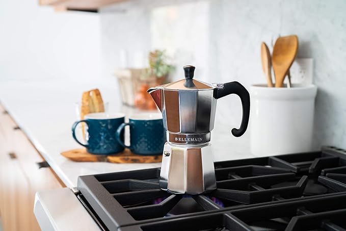 Bellemain Stovetop Espresso Maker Moka Pot (Silver, 3 Cup)