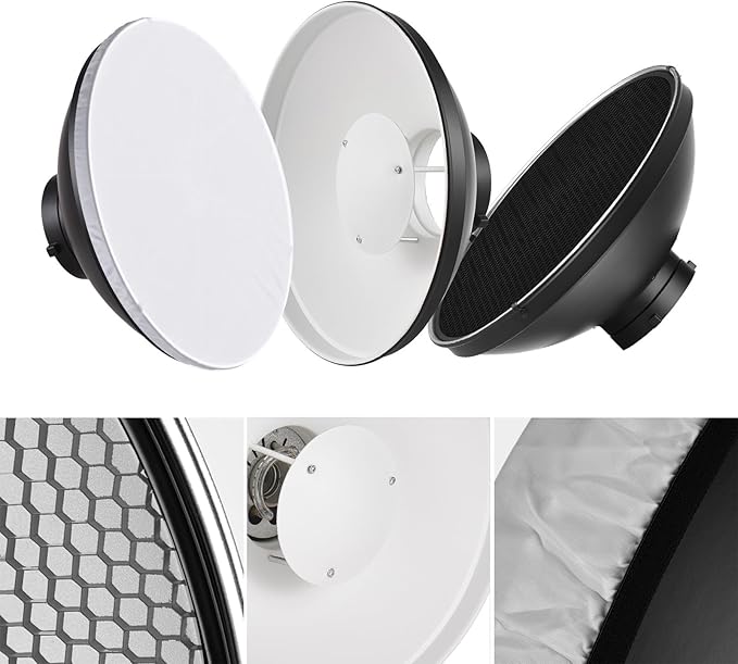 Andoer 30cm11.8in Standard Reflector Beauty Dish Bowens Mount with White Diffuser Reflector Honeycomb Grid for Studio Portrait Photography Strobe Flash Light