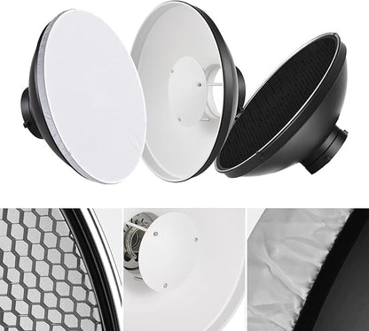 Andoer 30cm11.8in Standard Reflector Beauty Dish Bowens Mount with White Diffuser Reflector Honeycomb Grid for Studio Portrait Photography Strobe Flash Light