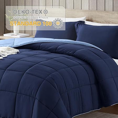 satisomnia Full Size Comforter Set, Navy Blue Bedding Comforters Full Size, 3 Pieces Down Alternative Bed Comforter Lightweight, Soft Quilted Bed Set Breathable, Reversible All Season Bedding Sets