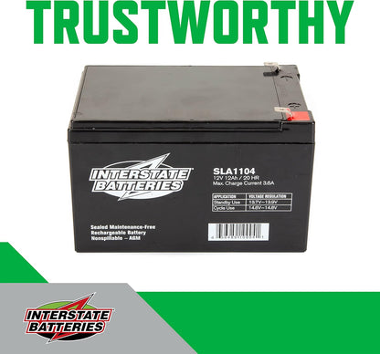 Interstate Batteries 12V 12Ah Battery (F2 Terminal) SLA AGM VRLA Rechargeable Replacement for Electric Fences, Generators, Medical Devices, Universal Power (SLA1104)