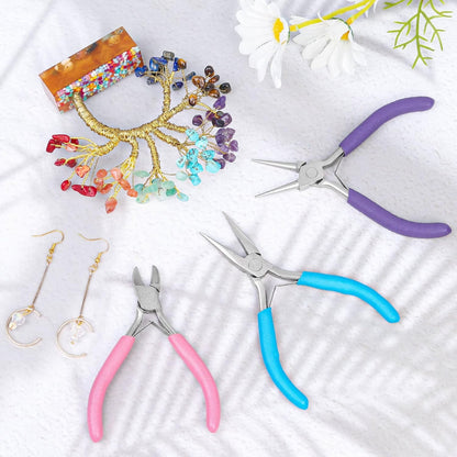 This premium pliers set includes needle nose, round nose, and wire cutters - perfect for all your jewelry projects, repairs, and crafting needs.
