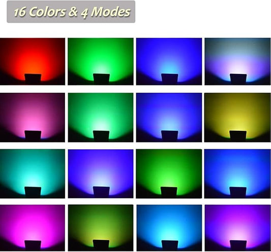 RGB LED Flood Lights,50W Outdoor Super Bright Spotlight,High Power 16 Colors Remote Control Floodlight,4 Modes with US 3-Plug,IP65 Waterproof Spotlight for Stage,Yard