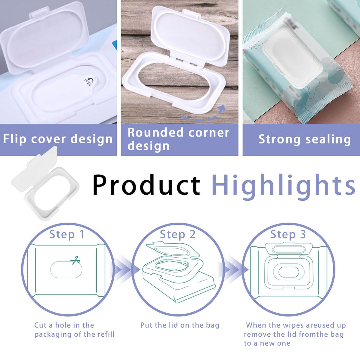 Baby Wet Towel Cover et Towel Cover Flip Cover for Cover Portable Wet Towel Holder Container (White, 6 Pcs)