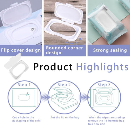 Baby Wet Towel Cover et Towel Cover Flip Cover for Cover Portable Wet Towel Holder Container (White, 6 Pcs)