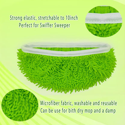 Reusable Microfiber Mop Pads Washable Wet Pads Compatible with Swiffer Sweeper Refills Pads for Wet & Dry Sweeping Cloths Mop Head Replacement for Household Cleaning (Green 4PCS)