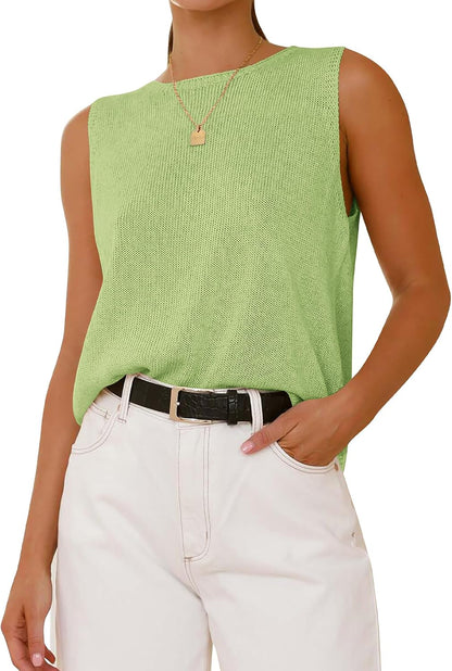 Sage Green Color NOT Mint Green, BTFBM Sleeveless Sweater Tops for Women 2026 Crew Neck Lightweight Casual Loose Tank Summer Outfits Fashion Clothing.