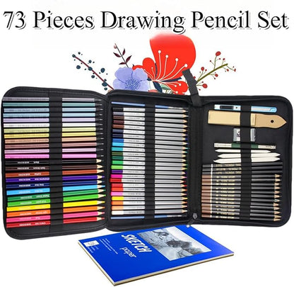 73 Pack Drawing Set Sketching Kit, Art Drawing Pencils Set with Watercolor Pencils, Colored Pencils, Graphite, Charcoal, Metallic Pencils for Adult Coloring Books, Artist Sketch