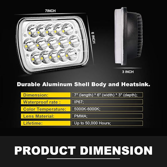 7x6 INCH 45W Sealed Beam Rectangular LED Headlights 5X7 H4 Plug H6052 H6053 H6054 For Freightliner 50 60 70 80 International Peterbilt 365 367 Mack Wrangler JK YJ CJ TJ MJ XJ Cherokee