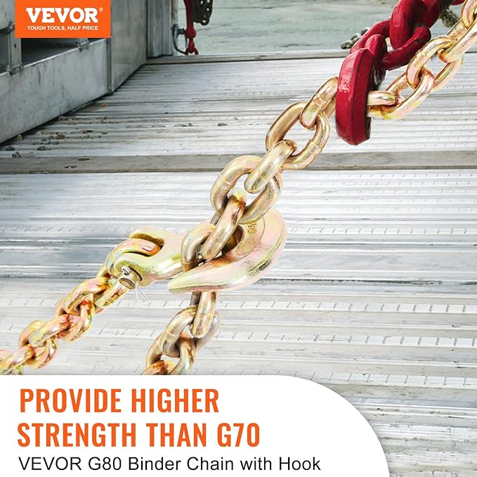 VEVOR Transport Binder Chain, 38''x20' Tow Chain with Grab Hooks, 7100lbs Safe Working Load, G80 Heavy Duty Chain, Logging Chain for Transporting Towing, Tie Down Binding Equipment