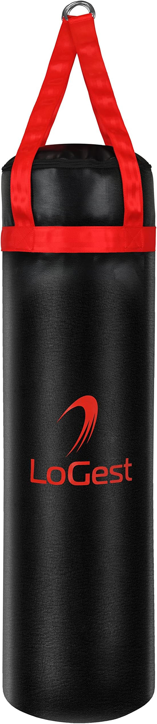 LoGest Boxing Bag - Hanging Punching Bag Sports Training Equipment - MMA, Karate, Judo, Muay Thai, Kickboxing - Hanging or Freestanding - Unfilled Max Capacity 100 Lbs - Heavy Punching Bag