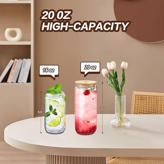 Glass Tumbler with Straw and Lid 20 Oz,Glass Coffee Cups Tall Water Bottle Straw Bamboo Lid Silicone Protective Sleeve Brush- BPA Free -Dishwasher Safety-Pale Yellow