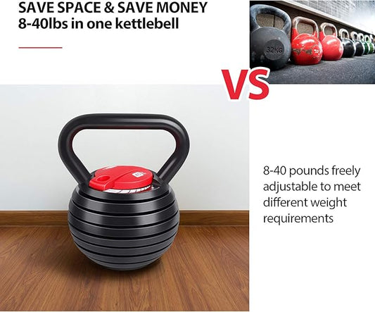 TopMade Adjustable Kettlebell Weights Set Cast Iron Exercise Fitness Kettle Ball Grip 5, 8, 9,12lb Free Weight Men Women Kettlebells for Home Gym Workout Ballistic, Core,Strength Training (40 lbs)