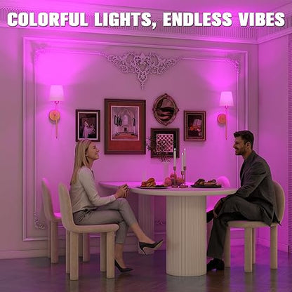 Wall Lights Battery Operated Wall Sconces Set of 2,Gold Wireless Wall Sconces with Remote,9 Colors Modes Rechargeable Wall lamp for Bedroom Living Room