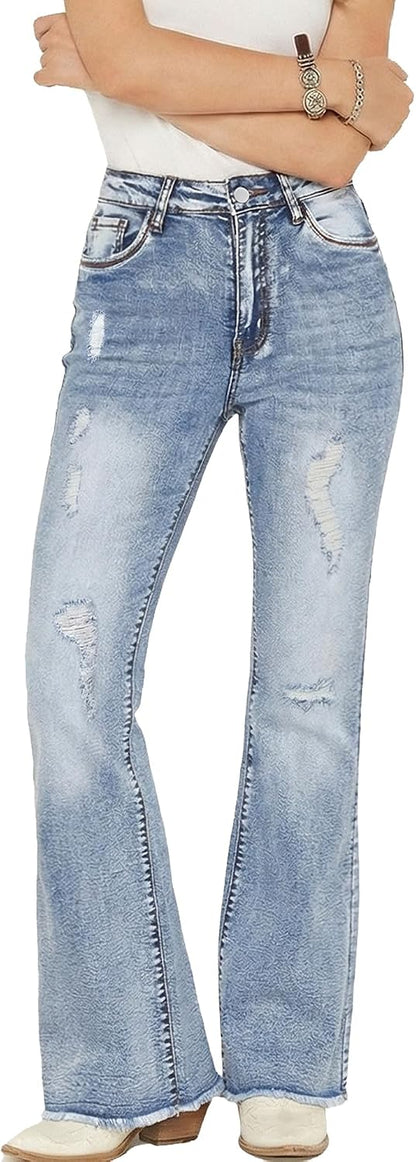 Vintage Bell Bottoms Flare Jeans for Women 90s High Waist Ripped Distressed Wide Leg High Rise Denim Pants
