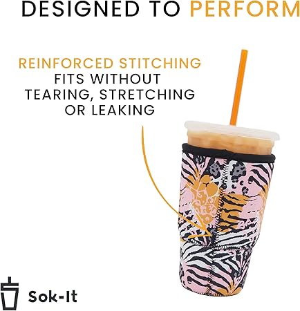 Sok It Java Sok Iced Coffee  Cold Soda Insulated Neoprene Cup Sleeve (Succulents, Medium: 22-28oz)