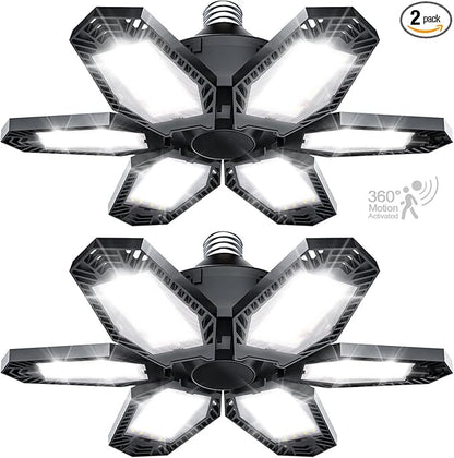 2 Pack Motion Sensor Garage Light, Total 30000LM Deformable Garage Lighting, 150W Garage Light LED Ceiling with Motion, Ultra Bright Garage Lights Motion Activated LED Shop Light for Attic, Basement