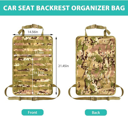 Car Seat Back Organizer, Tactical MOLLE Sag Proof Vehicle Panel Backseat Cover Protector, Universal Molle Nylon Storage Bag Seat Back Hanger Pad for Car Truck SUV Pickup (Camouflage CP)