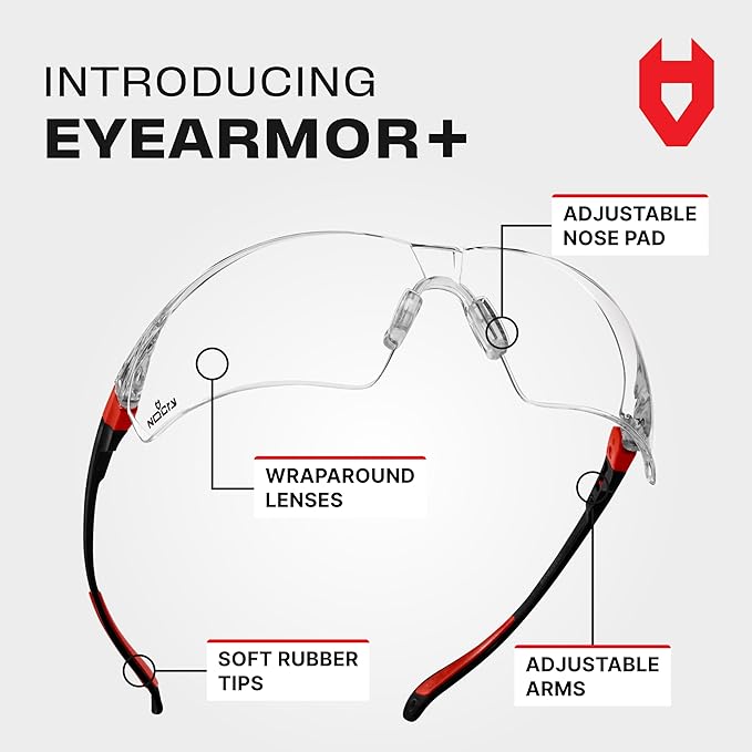 NoCry Clear Safety Glasses for Men and Women with Anti-Fog and Scratch Resistant Wrap Around Lenses, Adjustable Temples and Nose Pads  ANSI Z87 Certified Protective Eyewear with 100 UV Shielding