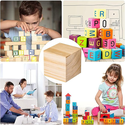 Large Wooden Blocks for Crafts, Unfinished Wood Cubes, 3 Inch Natural Blank Square Wooden Blocks for Arts, Baby Shower DIY Projects