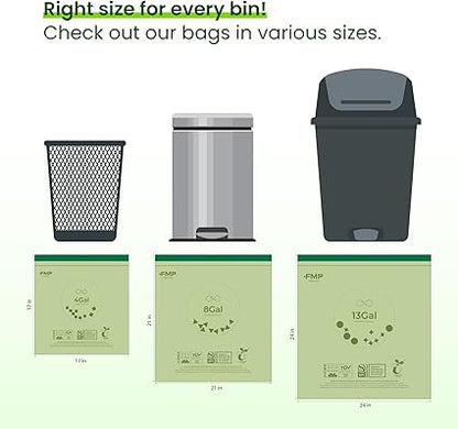 FMP Brands 800 Count 4 Gallon 100 Compostable Trash Bags with Drawstring, Extra Thick 0.8 Mil, Leak-Proof Small Kitchen Garbage Bag, Waste Basket Liners, ASTM D6400, US BPI, OK Compost Certified