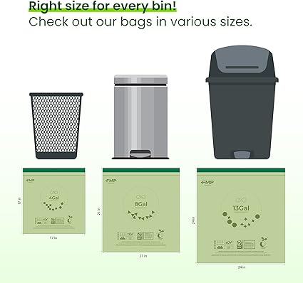 FMP Brands 800 Count 4 Gallon 100 Compostable Trash Bags with Drawstring, Extra Thick 0.8 Mil, Leak-Proof Small Kitchen Garbage Bag, Waste Basket Liners, ASTM D6400, US BPI, OK Compost Certified