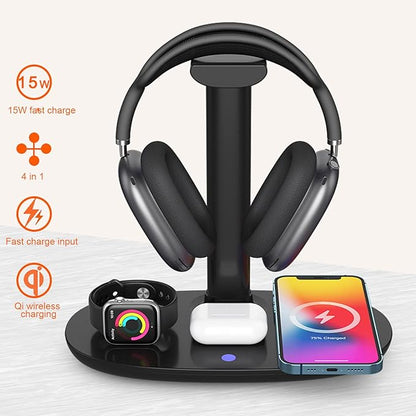 Wireless Charger Compatible,Detachable Design Headphone Stand,Stylish Appearance 4 in 1 Wireless Charger with Headphone Stand Headset Holder,for Mobile Phones Earphones Watches
