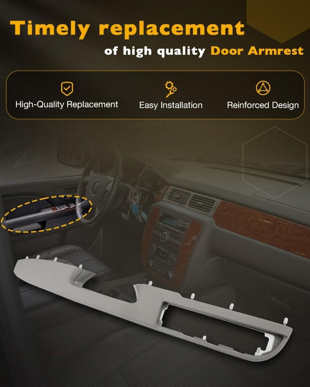 926-740 Front Left Driver Side Armrest Repair Kit Fit for Chevy Silverado Suburban Tahoe Avalanche for GMC Sierra Yukon 2010-2014 Door Panel with Release Handle Above Armrest 27Inch-Gray-GM# 84127281